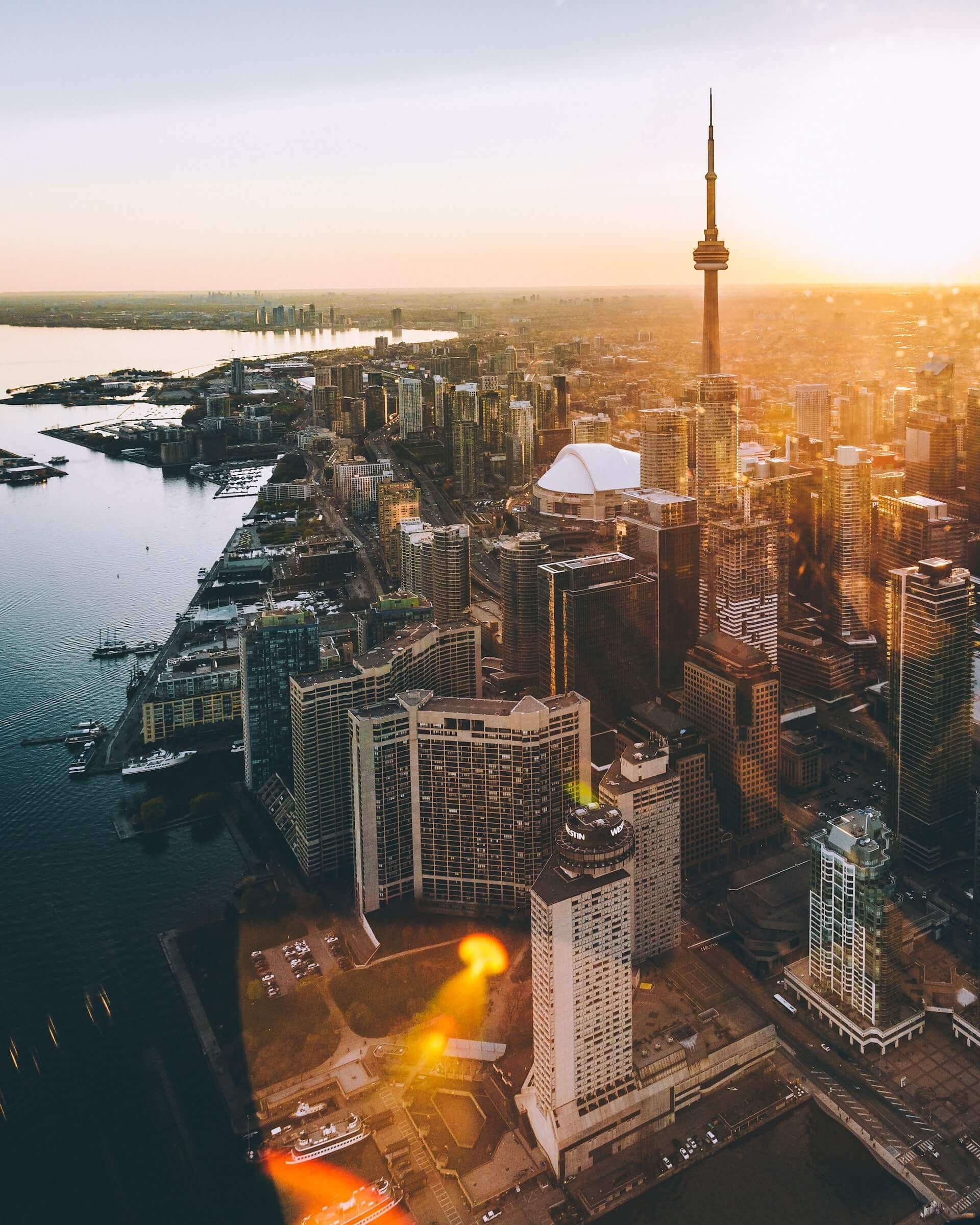 Sunset helicopter tour over downtown Toront